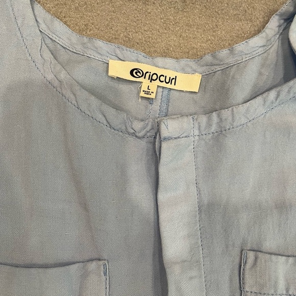 [L]Rip Curl Panoma Linen Blend Romper Light Blue Sleeveless Button rolled Hem - Picture 4 of 11